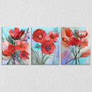 Red Flower Leaves Canvas Set Of 3