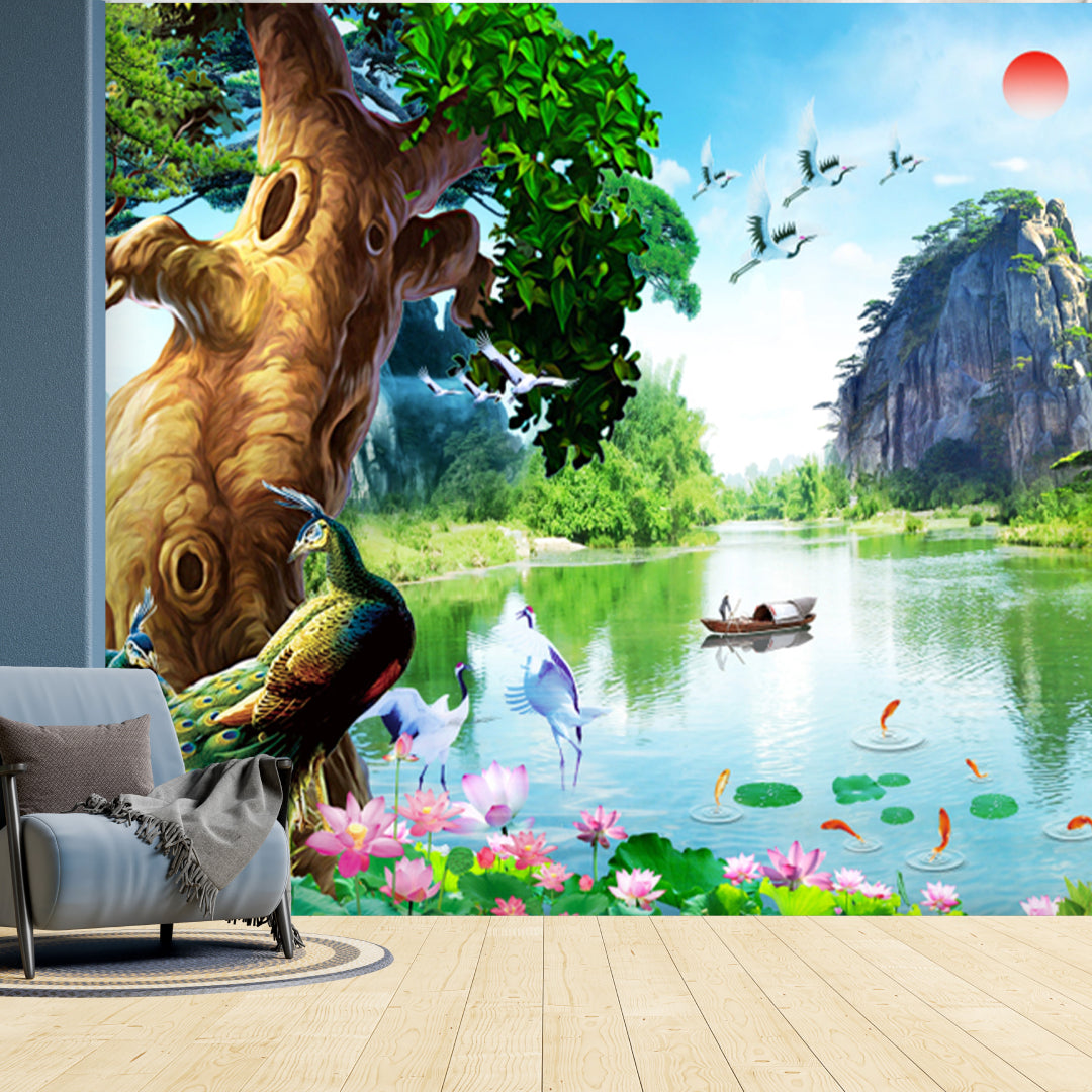 Peacock and Mountains Nature Customize Wallpaper