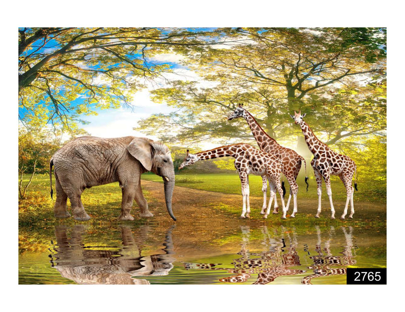 Giraffe and Elephant wall covering