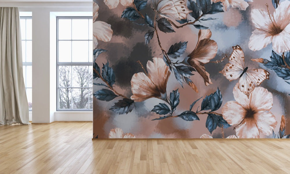 Beautiful Butterfly Floral Lush Wallpaper