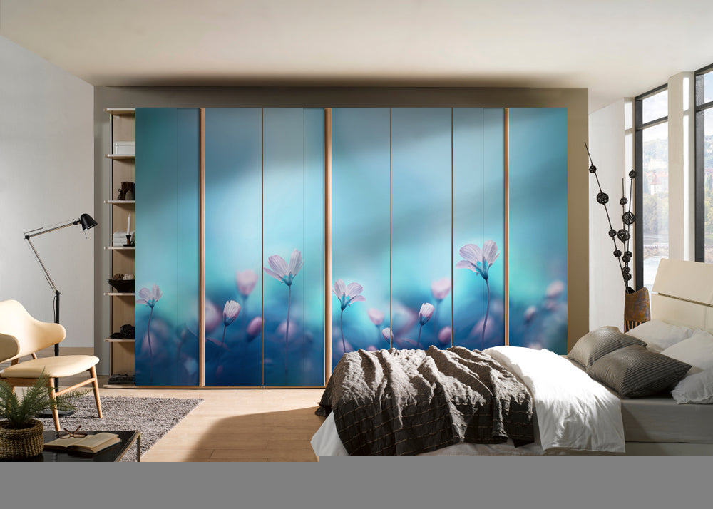 Pink Flowers Painting Self Adhesive Sticker For Wardrobe