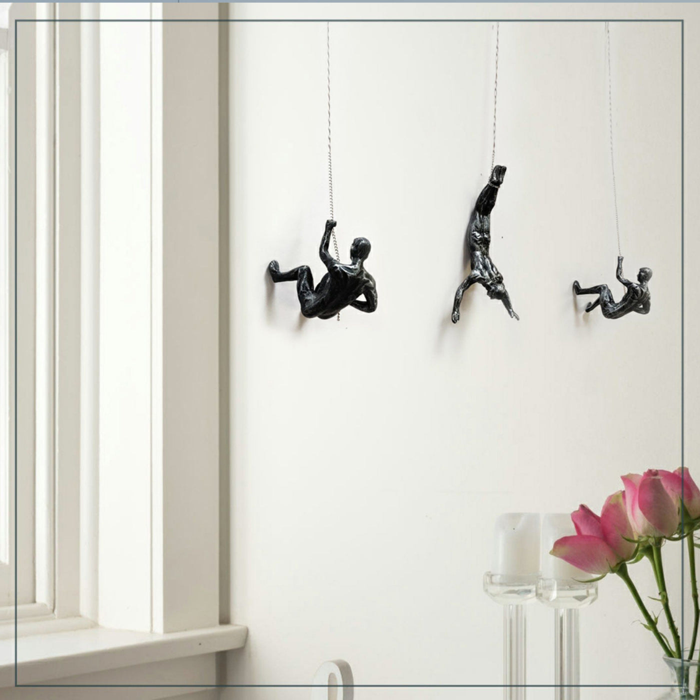 Classy Wall Hangings Black Men Climbing Wall, Set Of 3