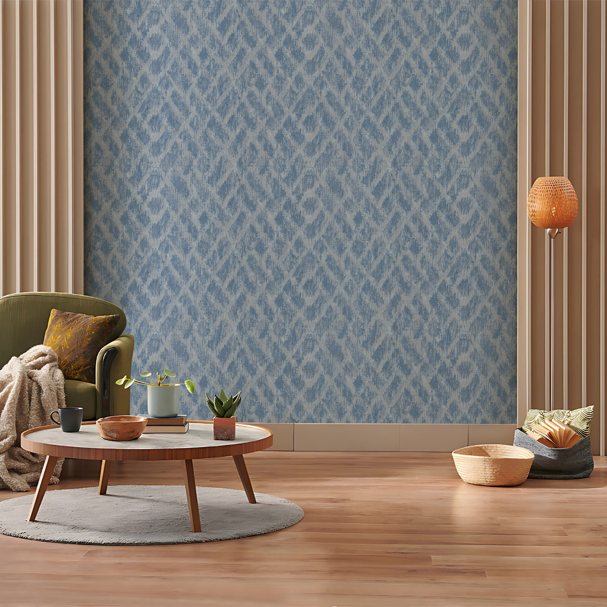 Omega Bunter Slate Distressed Geometric Wallpaper