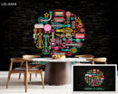 Music instrument neon art Cafe Wallpaper