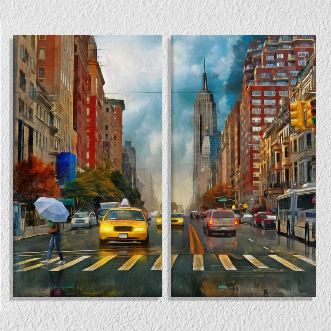 Road Crossing Street View, Set Of 2