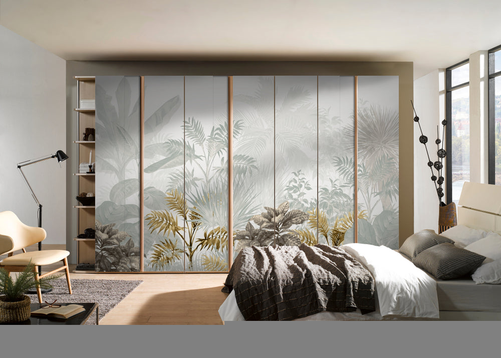 Golden White Tree Painting Self Adhesive Sticker For Wardrobe