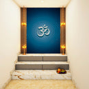 White Om In Blue Self Adhesive Sticker Poster