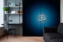 White Om In Blue Circle Self Adhesive Sticker For Wardrobe