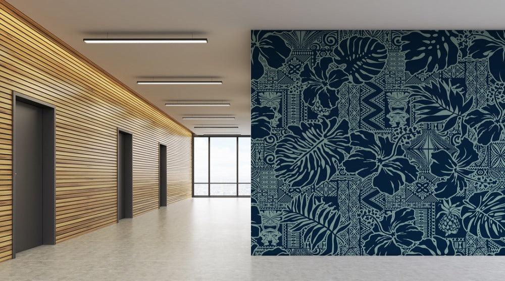Blue Grafitti Tropical Wallpaper