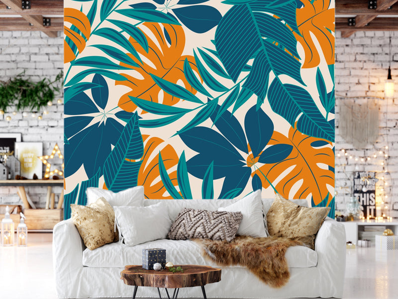 Palm Leaves Repeating Pattern Seamless Customized Wallpaper