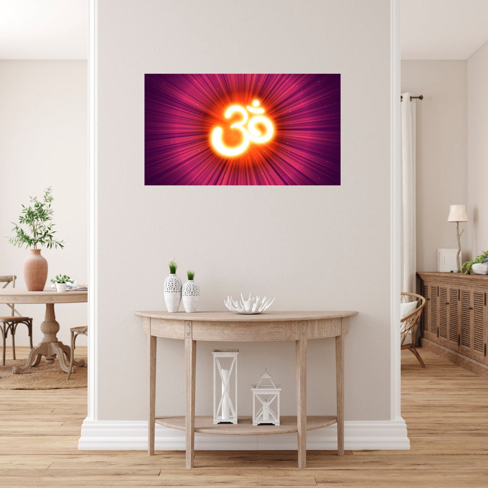 Om With Pink Rays Self Adhesive Sticker Poster