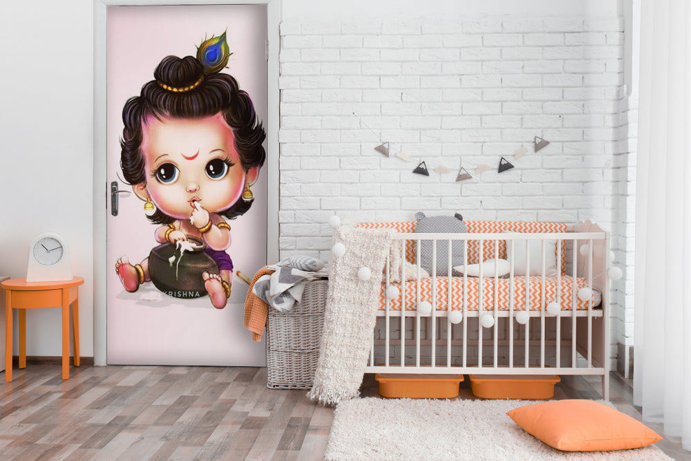 Little Krishna Anime Self Adhesive Sticker For Door