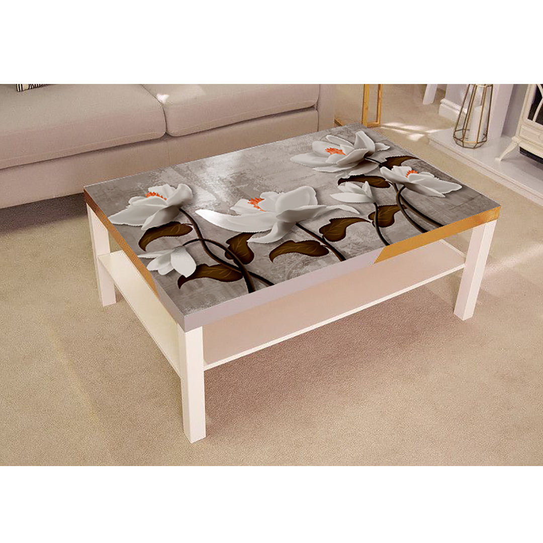 White Flowers With Brown Leafs Self Adhesive Sticker For Table