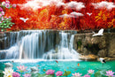 Waterfall From Red Trees Self Adhesive Sticker For Wardrobe