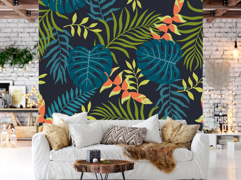 Vector Fashion Pattern Palm Leaves Customized Wallpaper