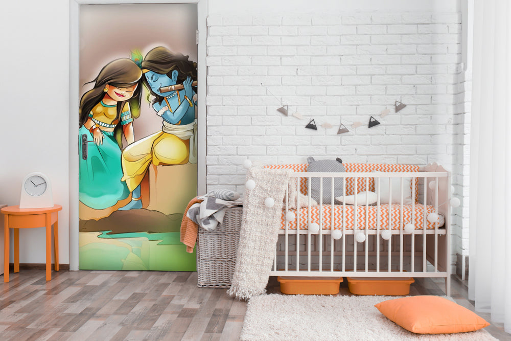 Beautiful Krishna And Radha Self Adhesive Sticker For Door