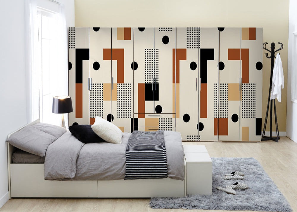 Brown Black With Dot Design Self Adhesive Sticker For Wardrobe