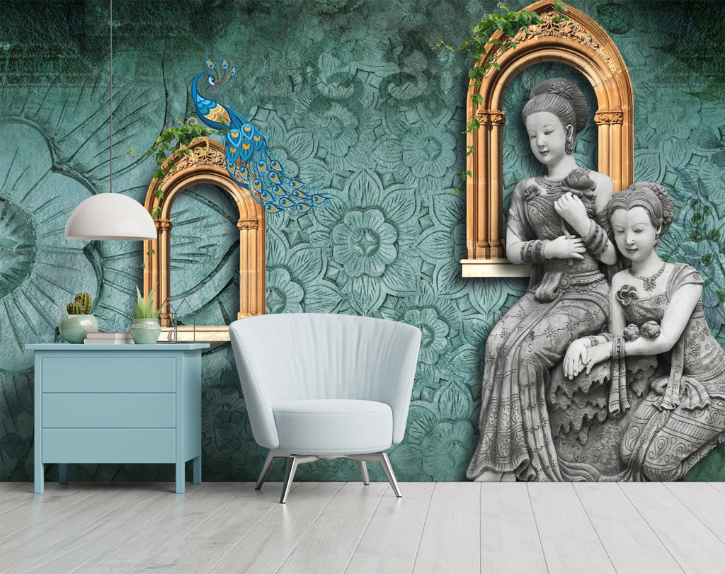 2 Lady Beautiful Sculpture wallpaper for wall – Myindianthings