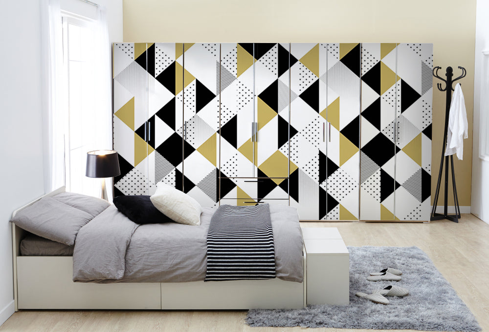 Yellow Black Pattern Design Self Adhesive Sticker For Wardrobe