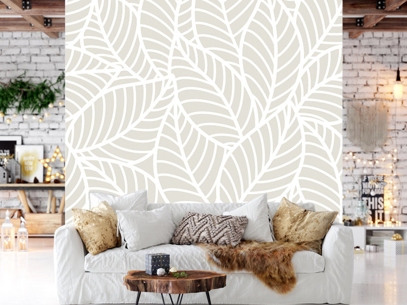 White line art leaves Customized Wallpaper