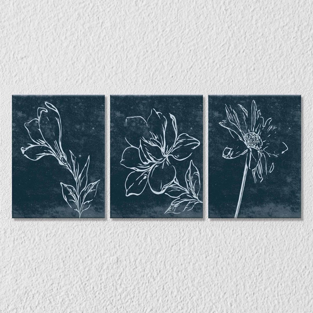 Blue Floral Rustic, Set Of 3