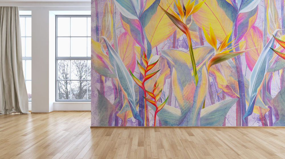 Yellow Pastel Shade Leaves Tropical Wallpaper