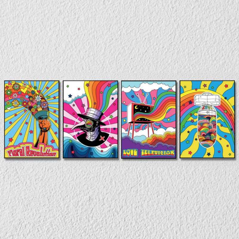 Psychedelic Wall Art , Set Of 4