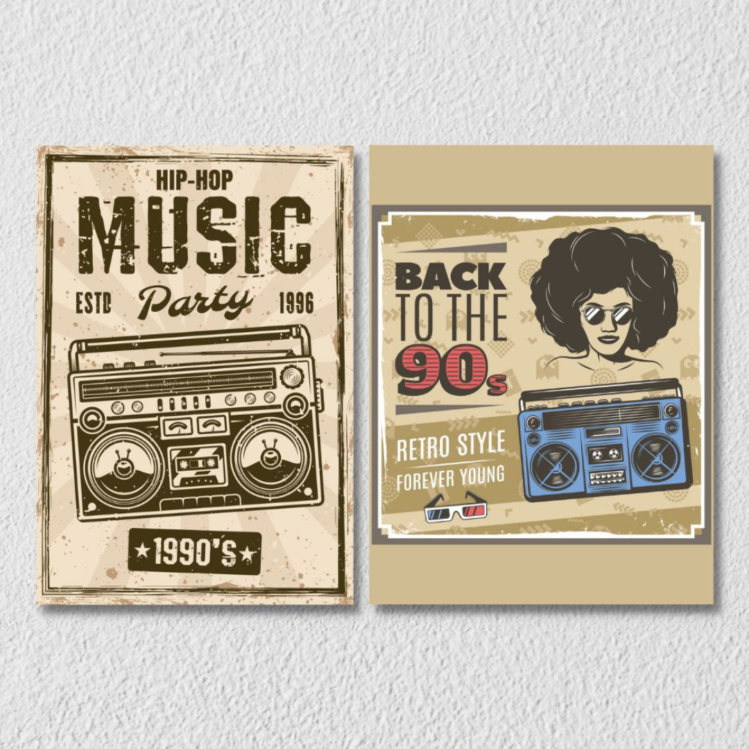 Retro Music Wall Art, Set Of 2