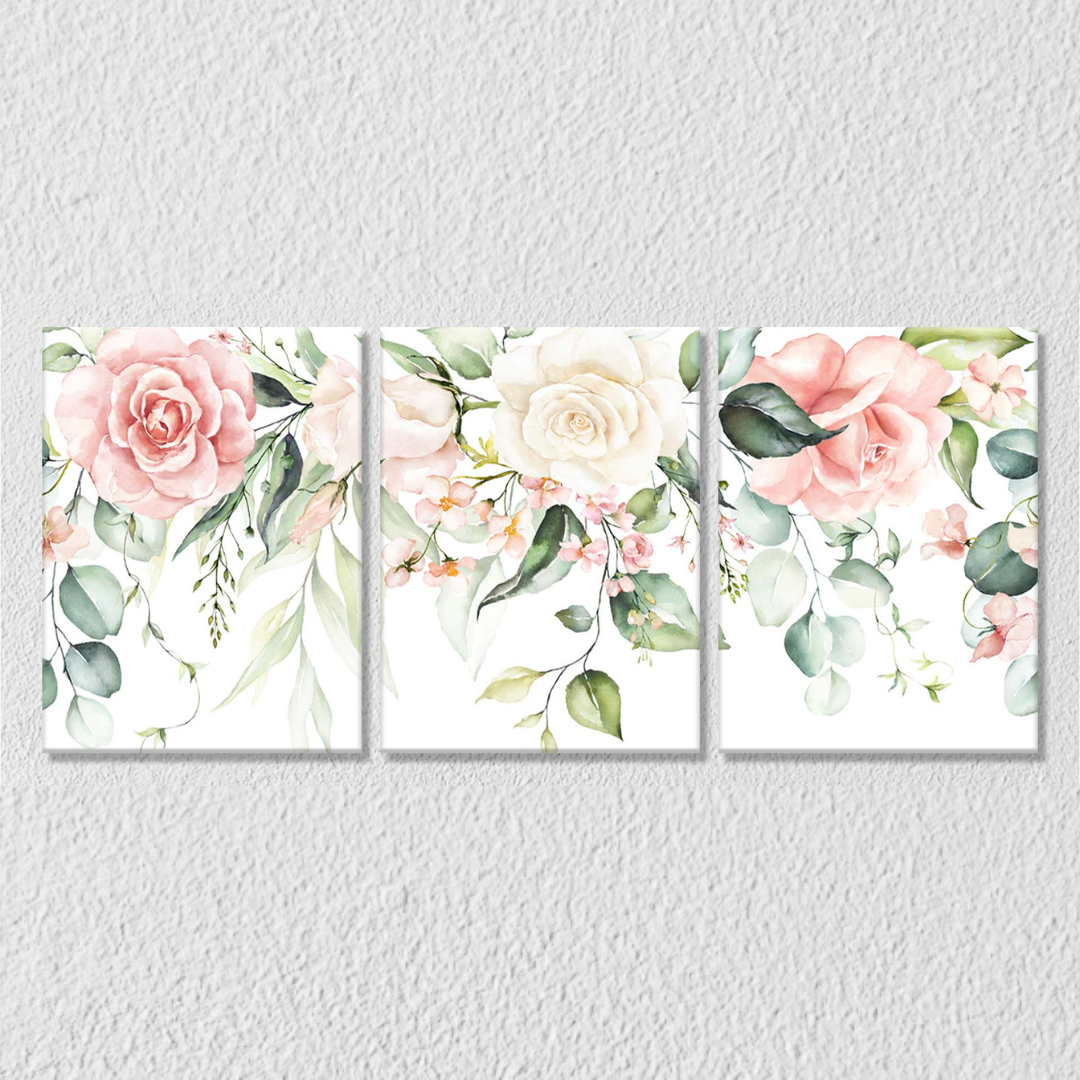 Pink White Floral Art, Set Of 3