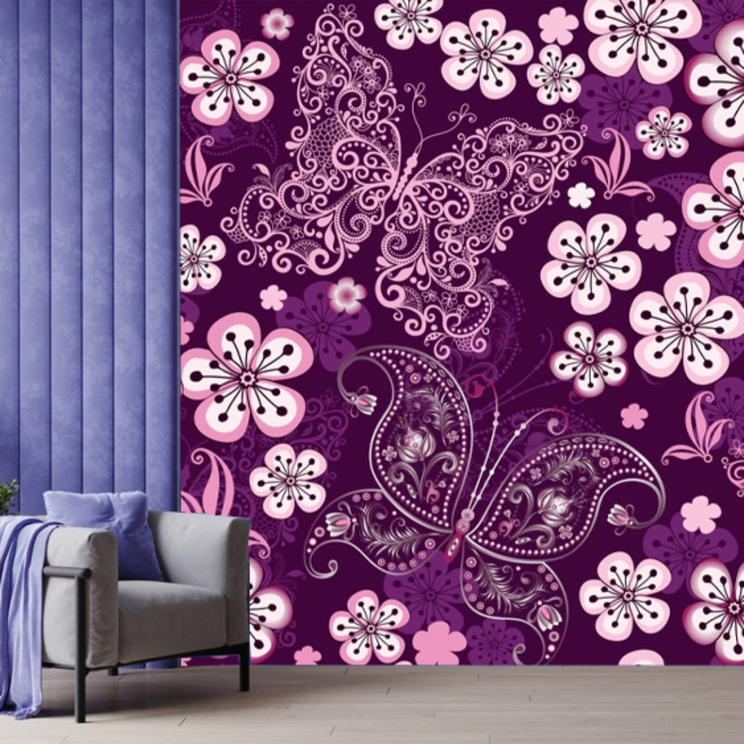 Floral Butterfly Design Wallpaper