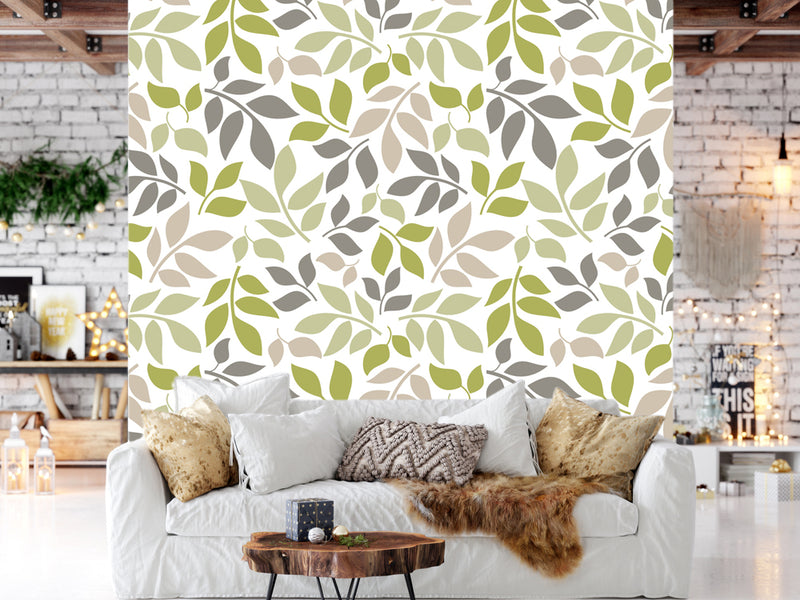 Green Leaves Doodle Customized Wallpaper