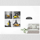 Yellow Car Scooter Art, Set Of 4