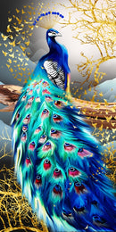 Peacock On Tree Art Self Adhesive Sticker For Refrigerator