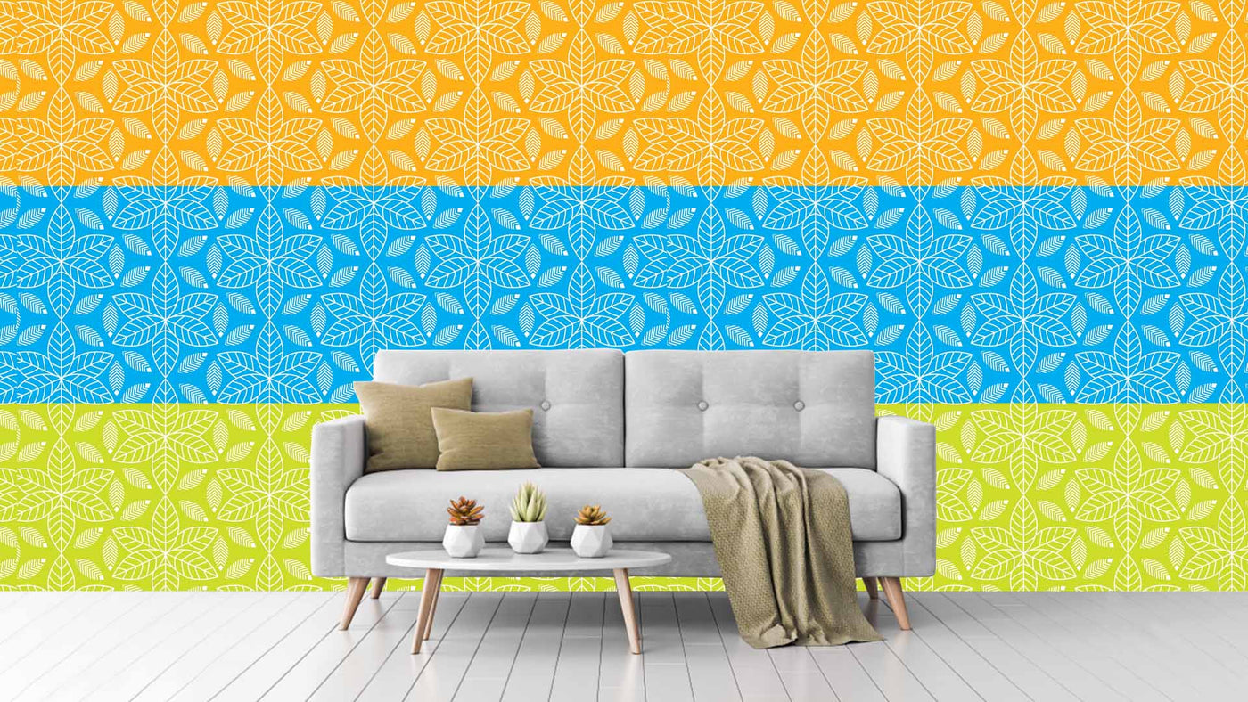 Blue Yellow Green Floral Pattern Wallpaper