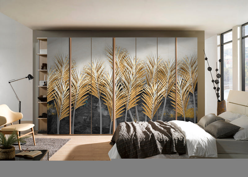 Golden leafs Plant Self Adhesive Sticker For Wardrobe