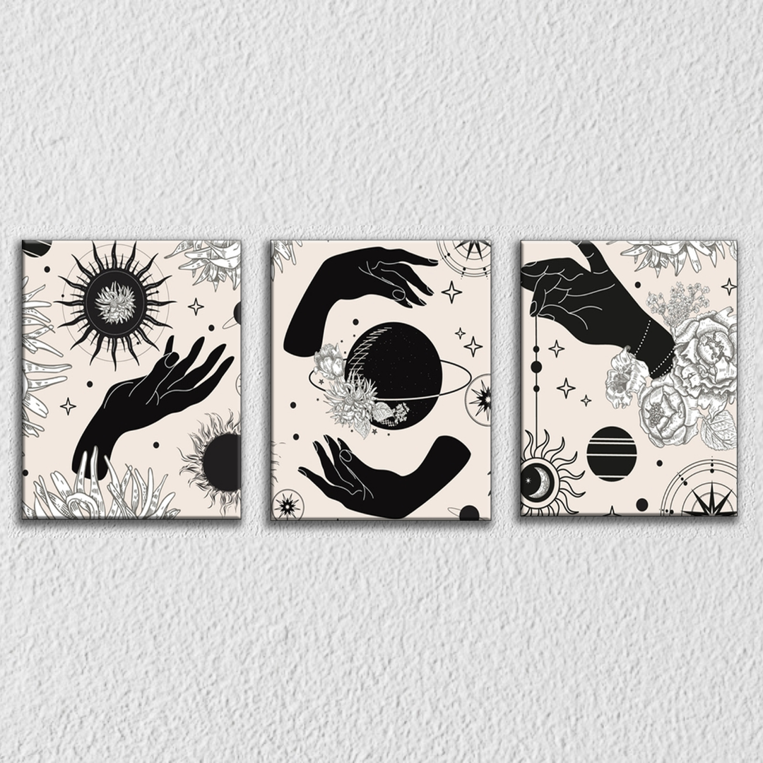 Planet Hand Black Art, Set Of 3
