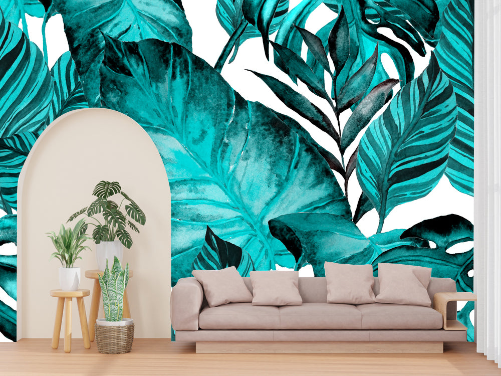 Leaf Pattern Tropical Customized Wallpaper