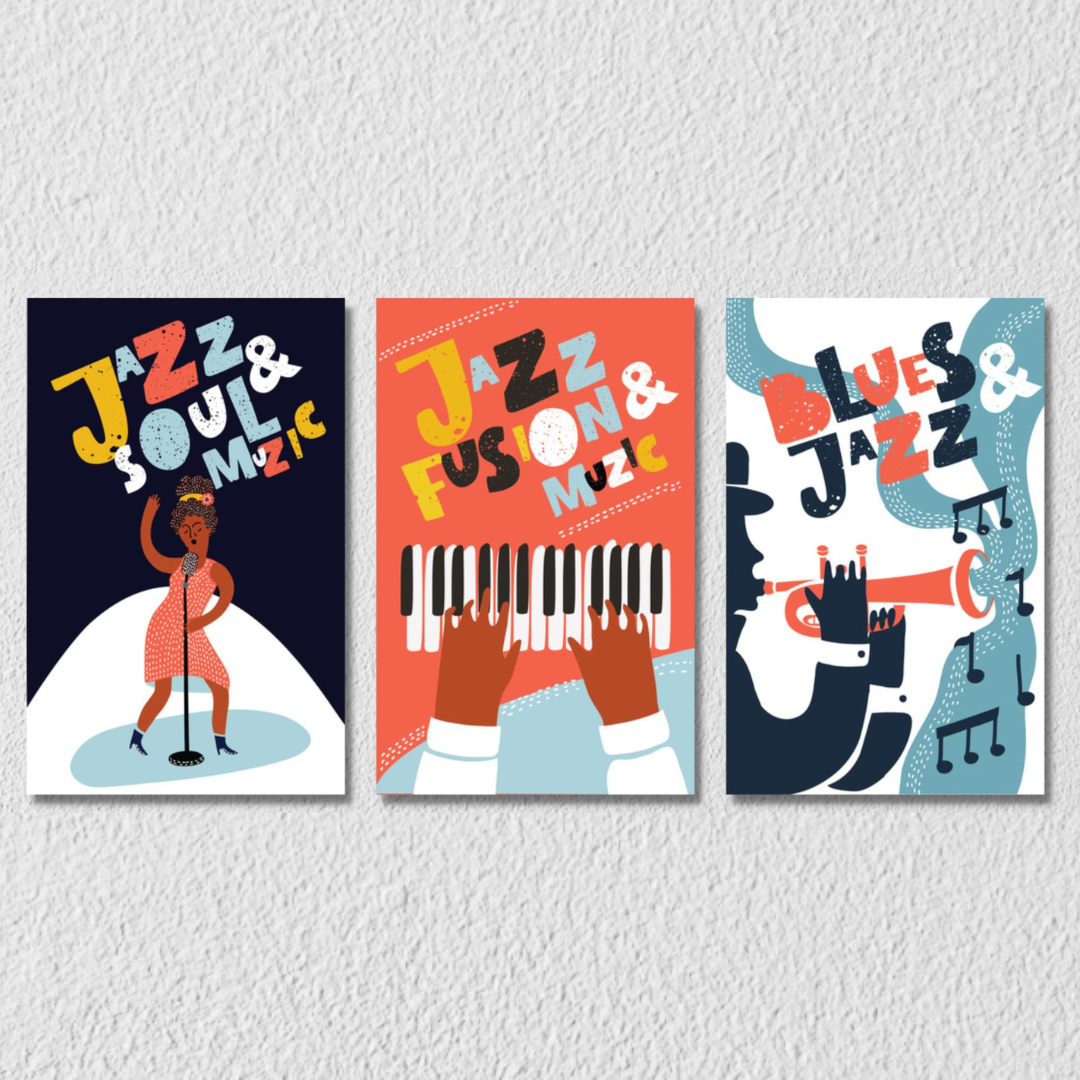 Blue Jazz Funky Wall Art, Set Of 3