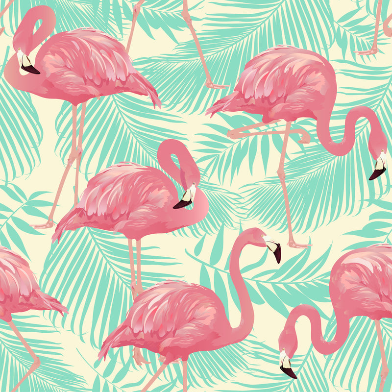 Blue Leaf Flamingo Wallpaper
