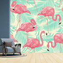 Blue Leaf Flamingo Wallpaper
