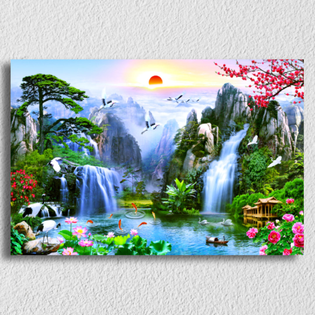 Mountain Waterfall Scenery Canvas