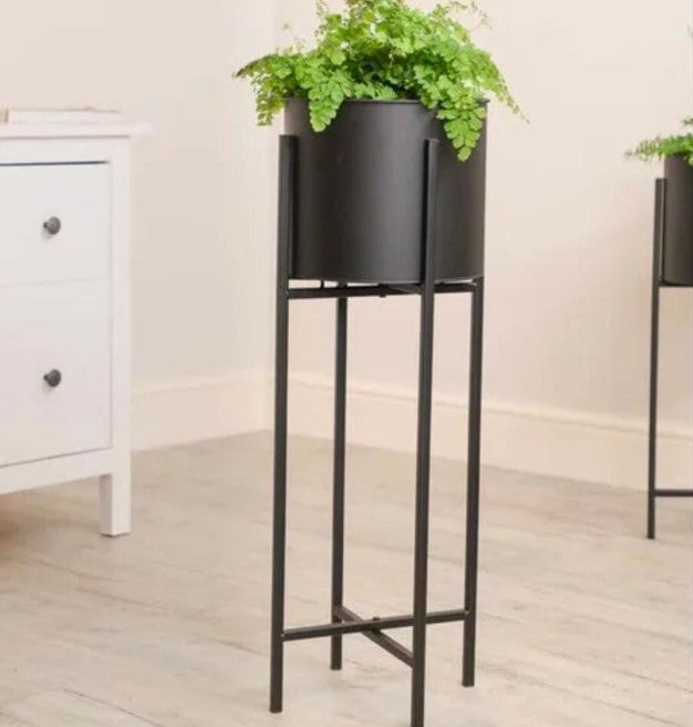 Black Metal Planter With Pot