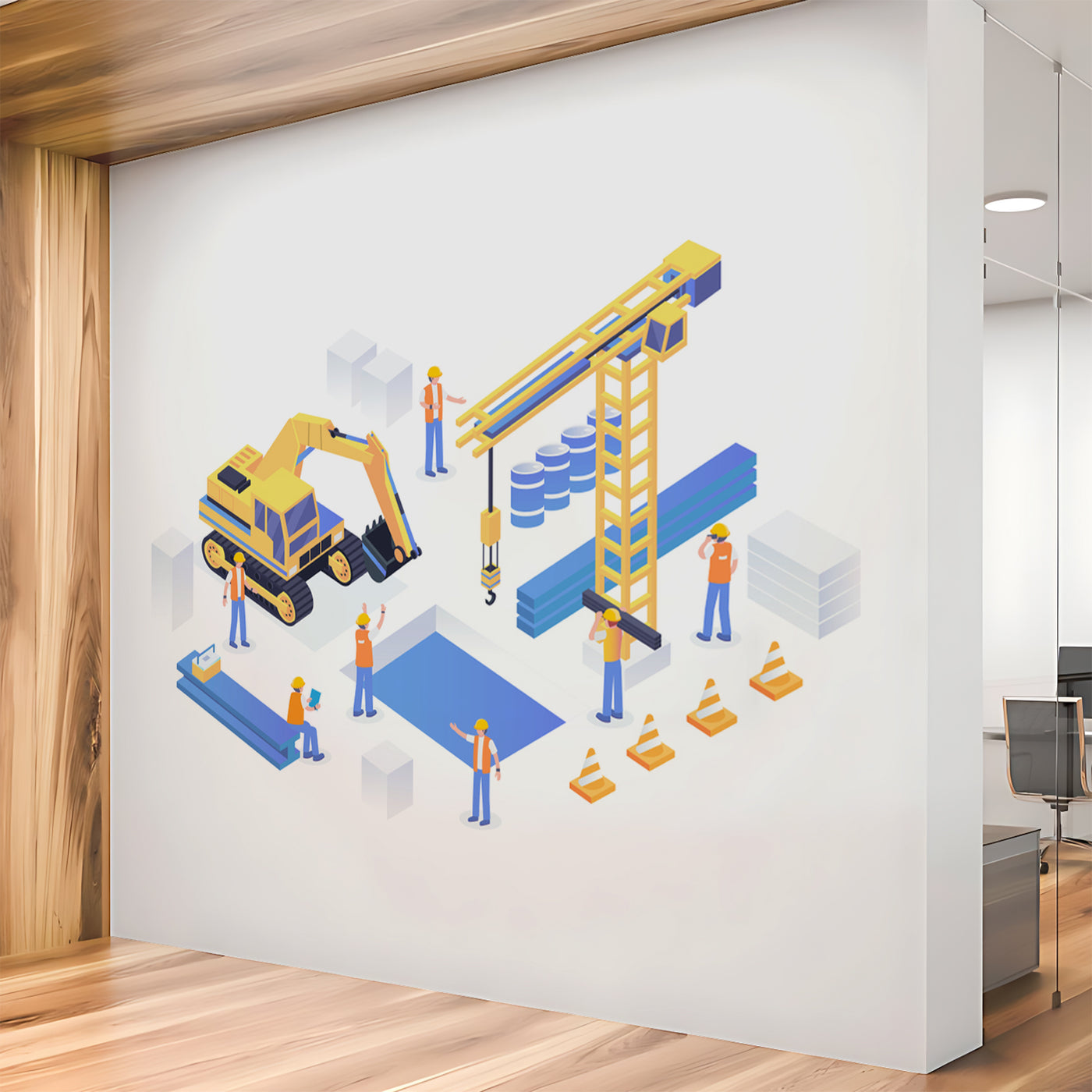 Modern Isometric Construction Wallpaper