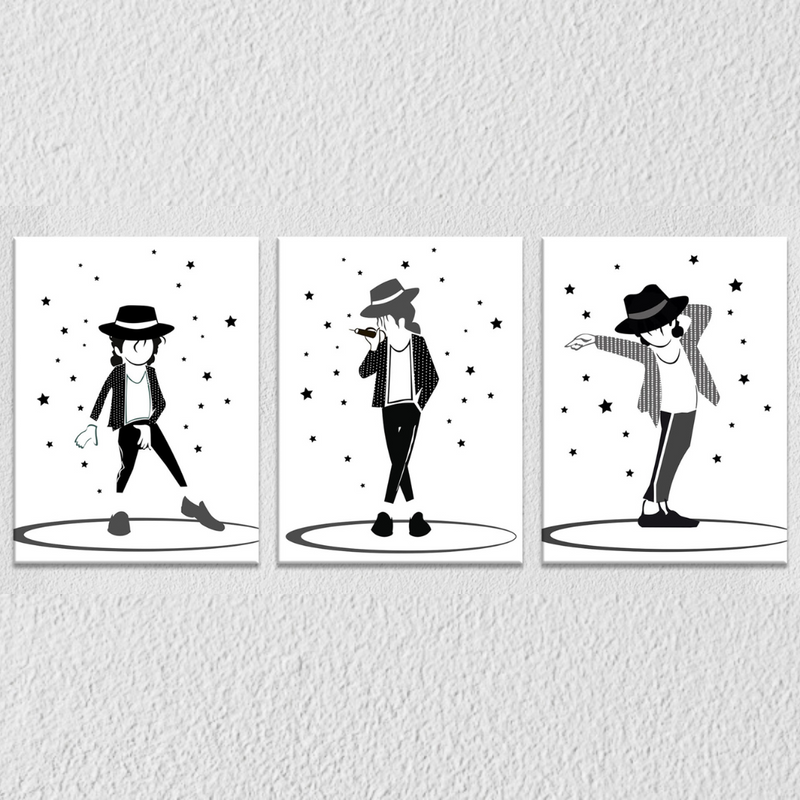 Cartoon Art Of Michael Jackson, Set Of 3