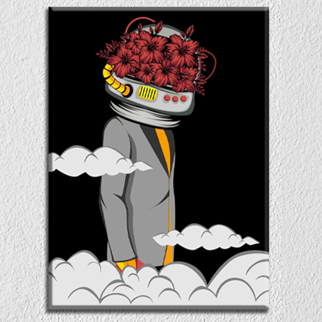 Astronaut Red Flower Head Art