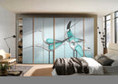 Blue white Birds Painting Self Adhesive Sticker For Wardrobe
