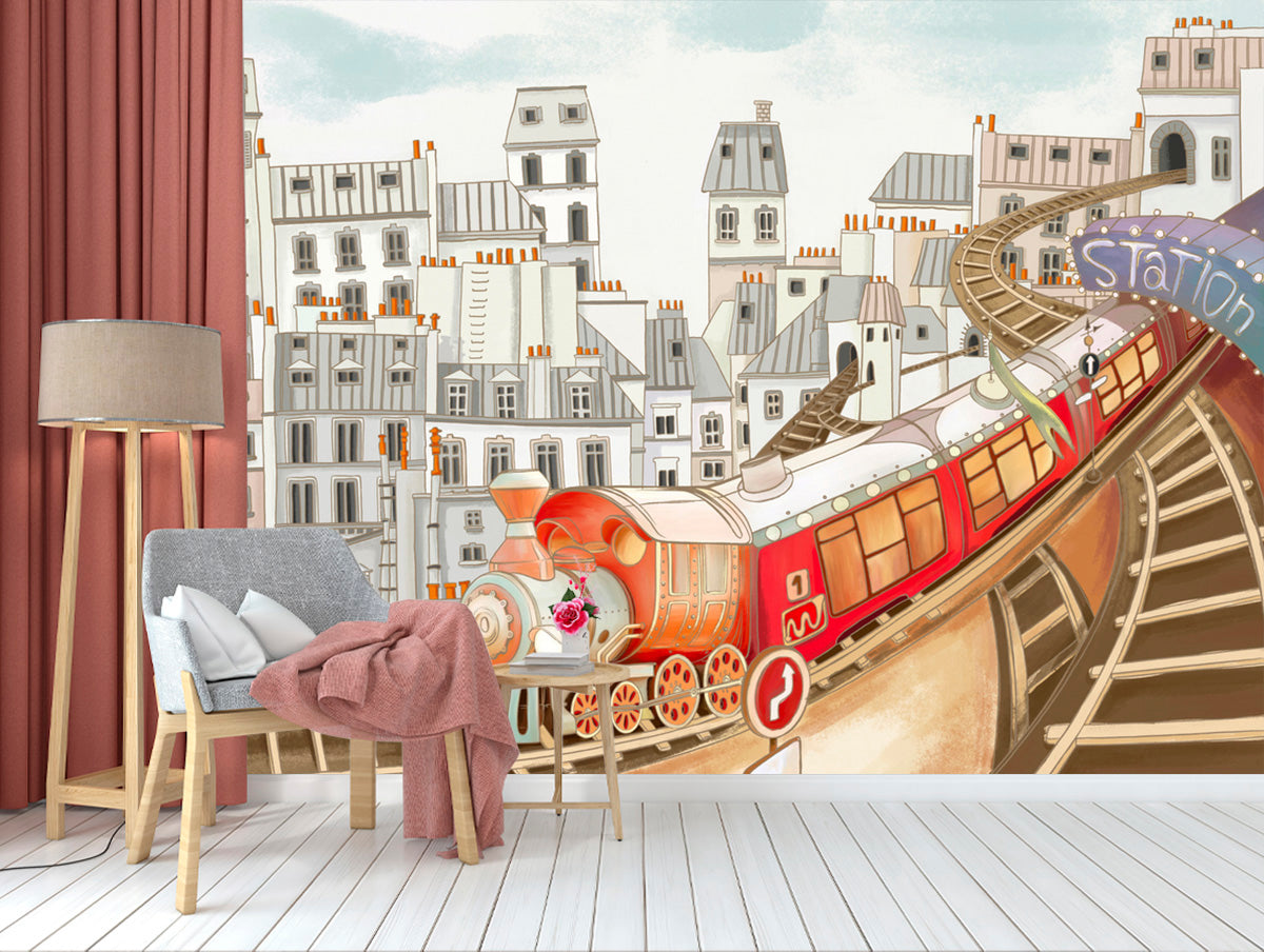 Cute cartoon train theme wallpaper