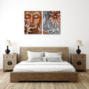 Rust Buddha With Flower, Set Of 2