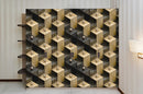 Black And Brown 3D Boxes Self Adhesive Sticker For Wardrobe