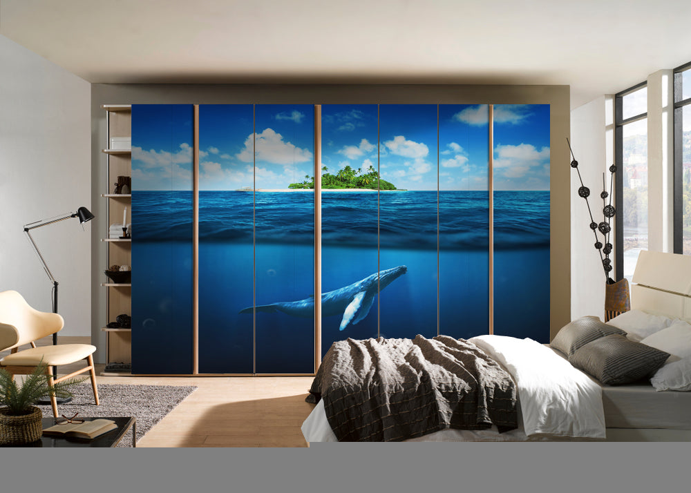 Sky And Underwater Nature Self Adhesive Sticker For Wardrobe